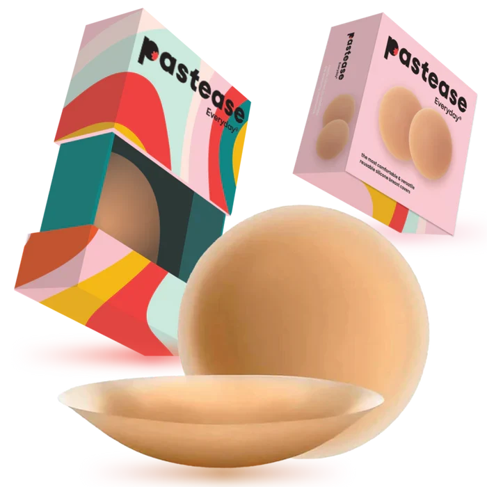 Pastease Everyday® Silicone Reusable Adhesive Nipple Covers w Travel Box - Caramel Tan - Small (A-C cups)