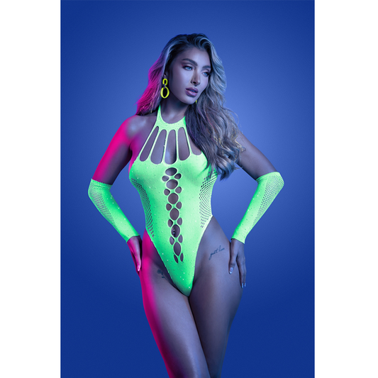PRESSURE POINT UV reactive rhinestone knit teddy and matching gloves (can also be worn as leg warmers)