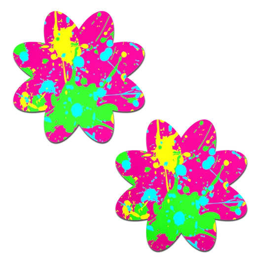 Neon Pink Graffiti Paint Splatter Petal Breast Pasties