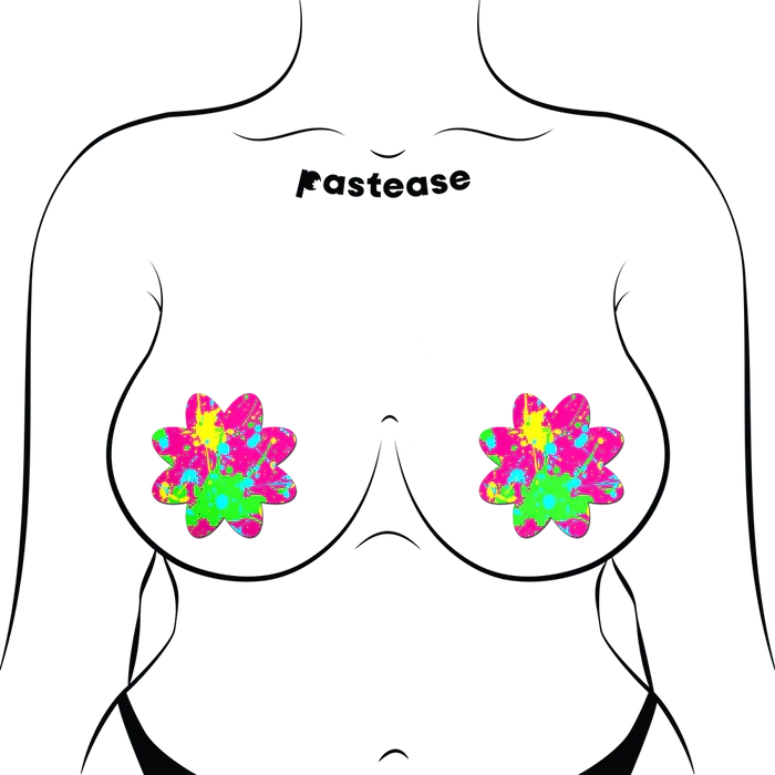 Neon Pink Graffiti Paint Splatter Petal Breast Pasties