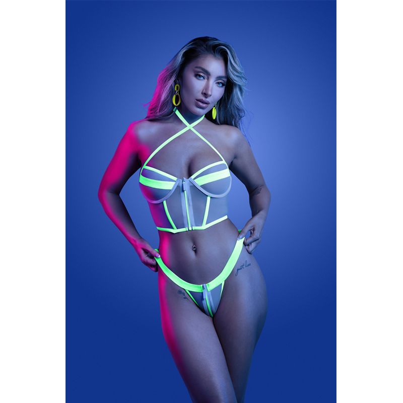 SUPERNATURAL Glow-in-the-dark zipper bra top & panty (White)