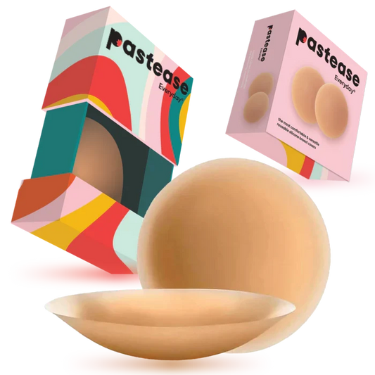 Pastease Everyday® Silicone Reusable Adhesive Nipple Covers w Travel Box - Caramel Tan - Large (D+ cups)